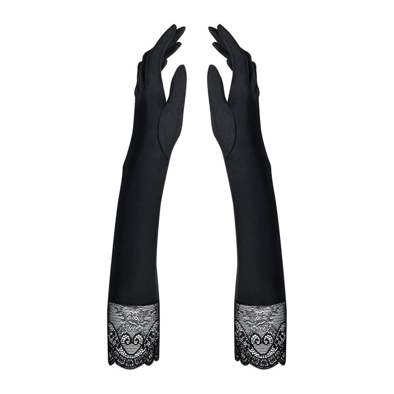 Високі рукавички з каменями та мереживом Obsessive Miamor gloves, black