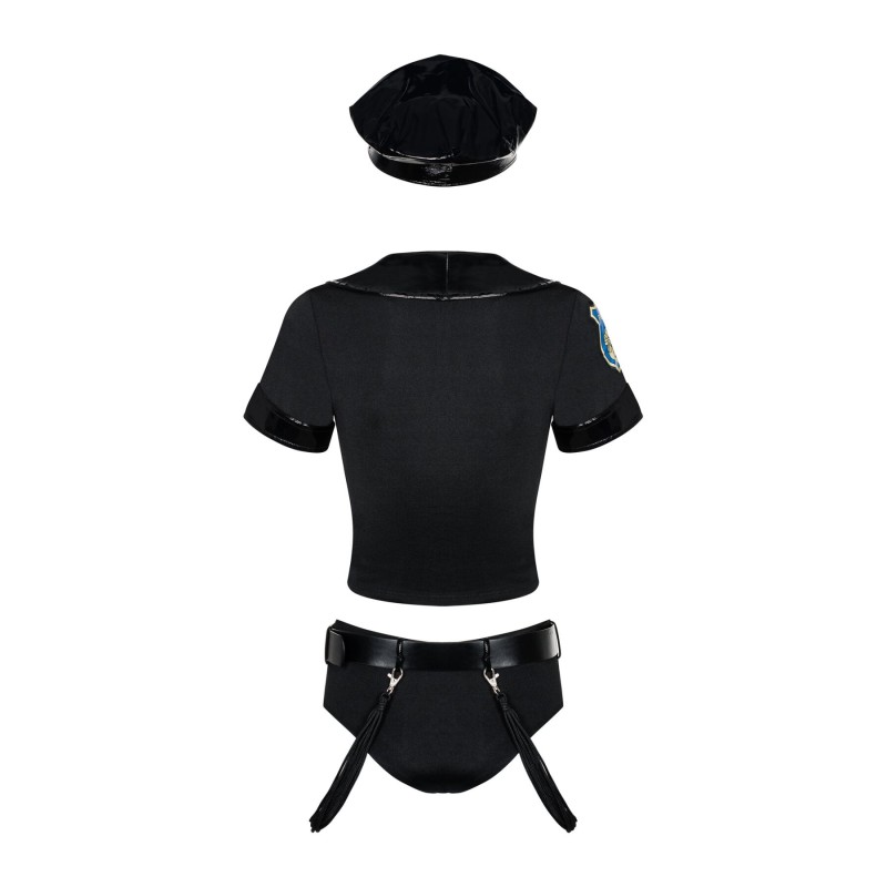 Эротический костюм полицейского Obsessive Police set S/M, black, топ, шорты, кепка, пояс, портупея