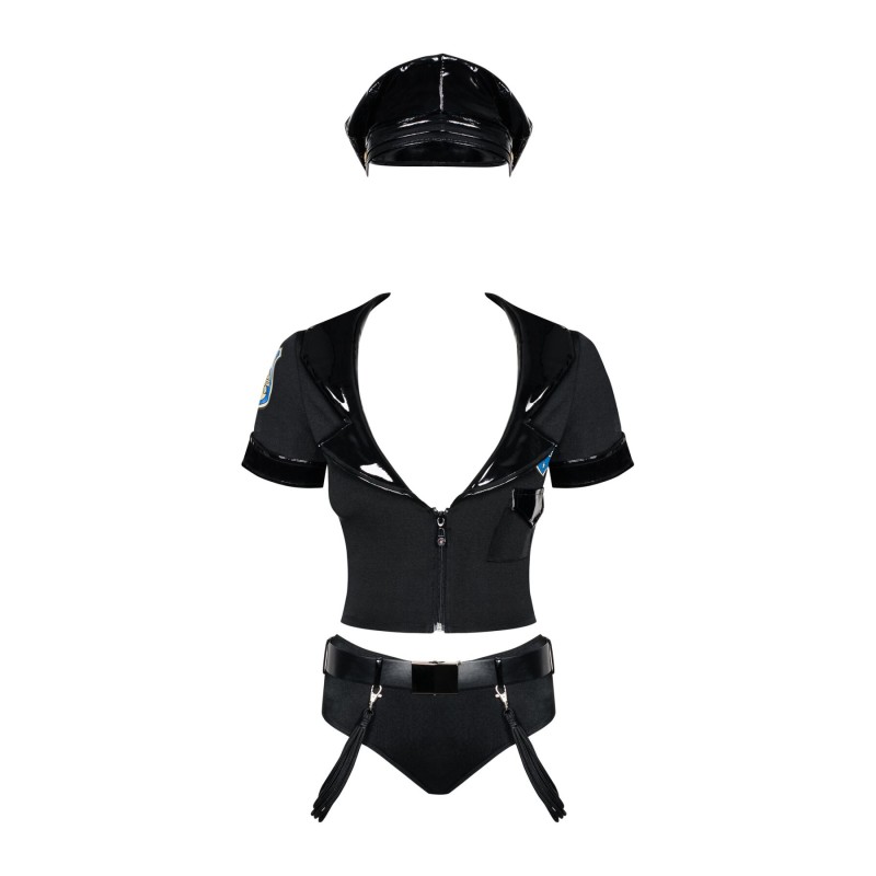 Эротический костюм полицейского Obsessive Police set S/M, black, топ, шорты, кепка, пояс, портупея