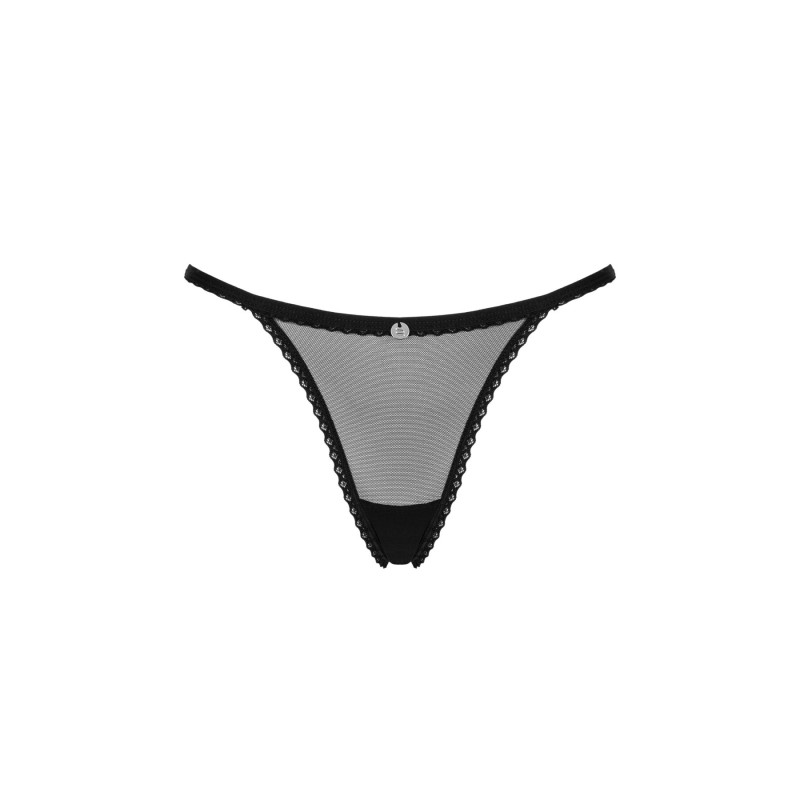 Прозрачные стринги с кружевом Obsessive Celia Noir thong XL/2XL
