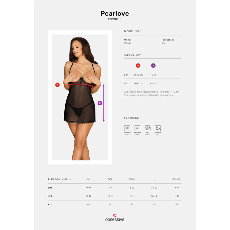 Прозора сорочка з відкритими грудьми Obsessive Pearlove chemise & thong black S/M, трусики
