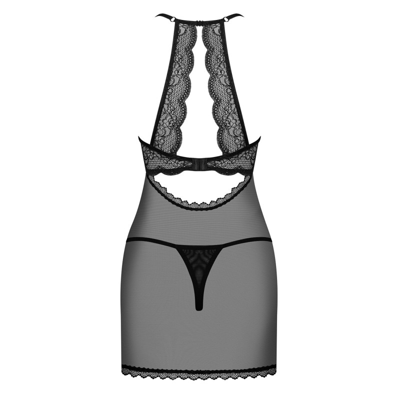 Прозора сорочка з відкритими грудьми Obsessive Pearlove chemise & thong black S/M, трусики