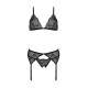 Комплект с открытым доступом Passion DELIENA SET L/XL black, лиф, стринги, пояс для чулок