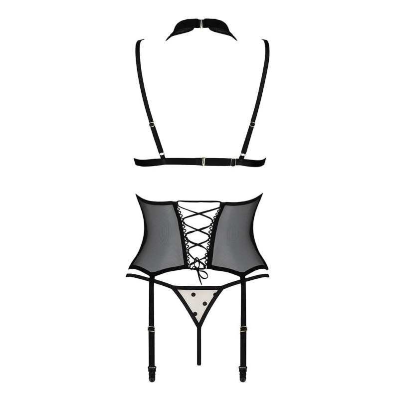 Корсет с открытой грудью Passion DOMINICA CORSET S/M beige, пажи для чулок, стринги