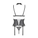 Корсет з відкритими грудьми Passion DOMINICA CORSET S/M black, пажі для панчіх, стрінги
