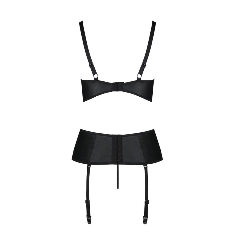 Корсет з відкритими грудьми Passion JANNIES CORSET S/M black, стрінги в наборі