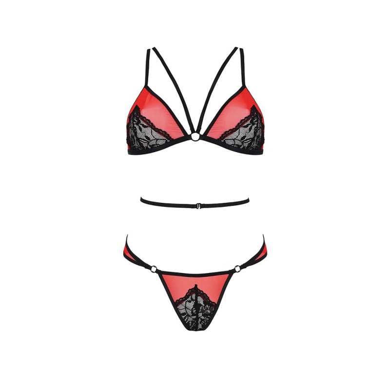 Комплект білизни Passion PEONIA SET S/M red, бра, трусики