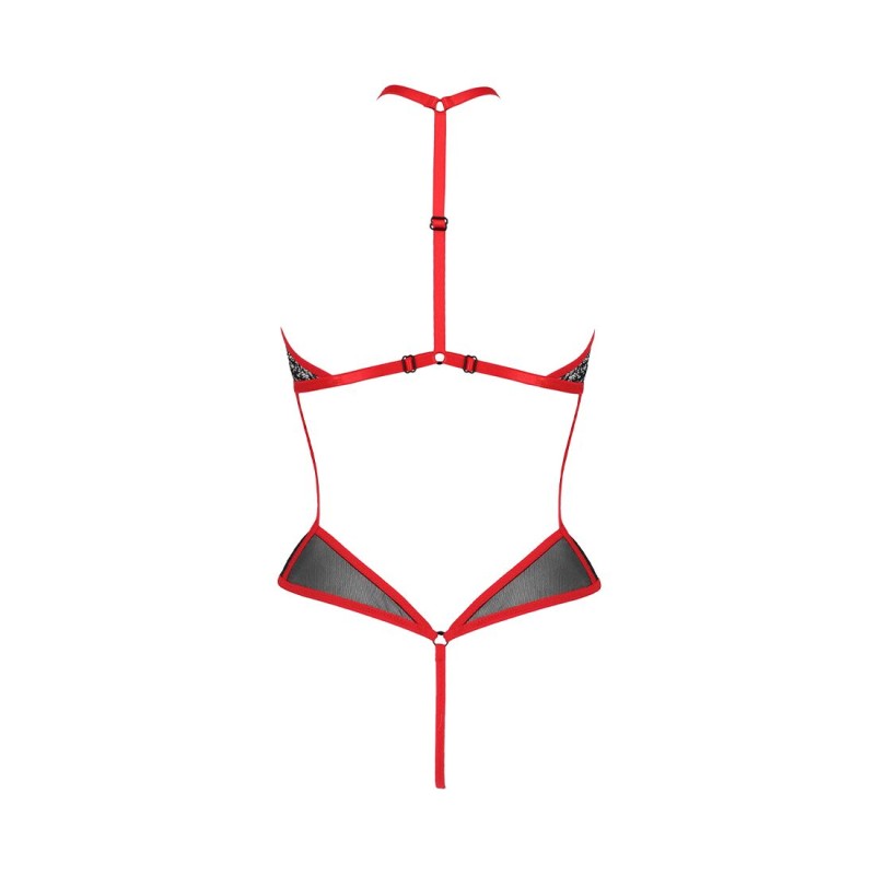 Сітчасте боді з мереживом на грудях Passion SATARA BODY S/M red