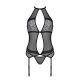 Корсет с пажами Passion SATARA CORSET S/M black, стринги, кружево, застежки спереди и сзади