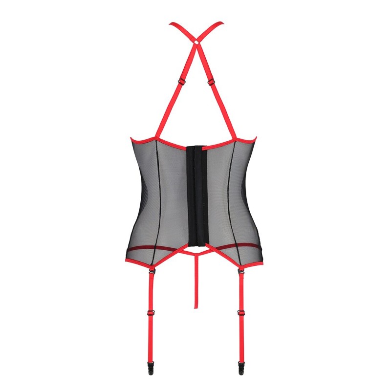 Корсет з пажами Passion SATARA CORSET L/XL red, стрінги, мереживо, застібки спереду та ззаду