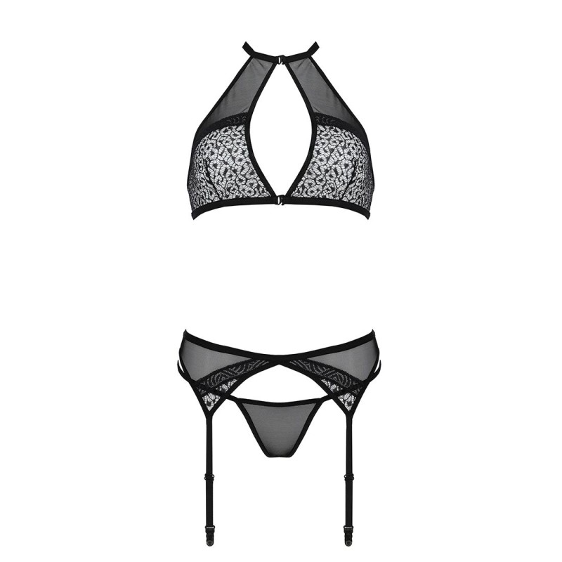 Комплект белья Passion SATARA SET S/M black, топ, пояс для чулок, стринги