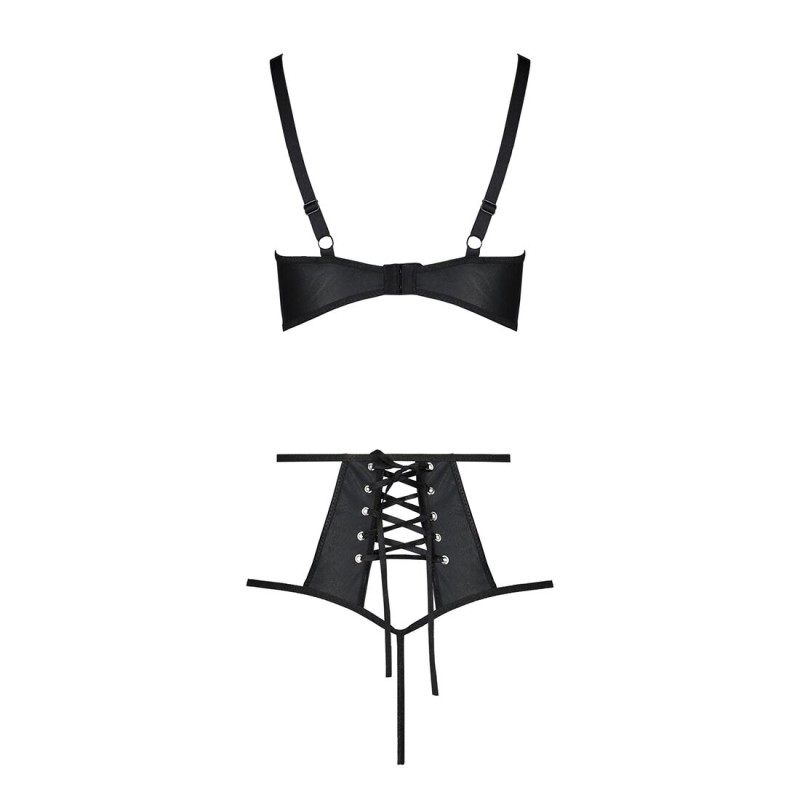Комплект білизни Passion TASMINA SET L/XL black, ліф, високі трусики з корсетом ззаду