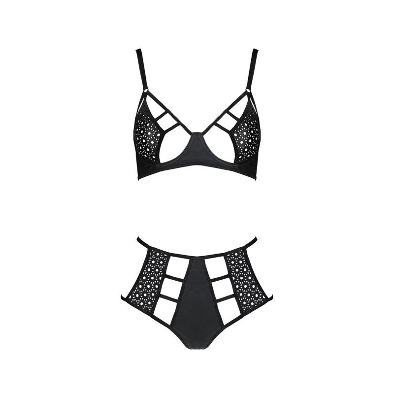 Комплект білизни Passion TASMINA SET XXL/XXXL black, ліф, високі трусики з корсетом ззаду