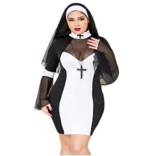 Еротичний костюм черниці JSY «Грішниця Лола» Plus Size Black, сукня, хрест, апостольник