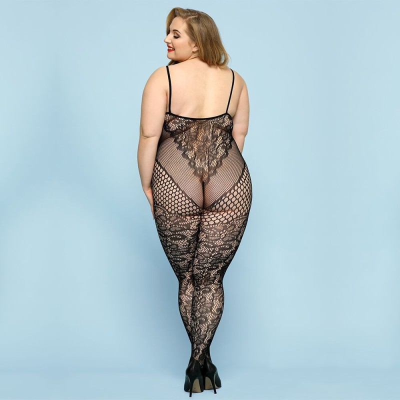 Відвертий бодістокінг JSY «Фатальна Скарлет» Plus Size, Black, імітація боді, мереживо, доступ