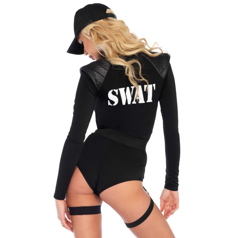 Костюм эротического спецназа Leg Avenue SWAT Team Babe XS, боди, пояс, подвязки, игрушечная рация, кепка