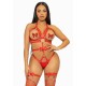 Портупея-тедді з ременів Leg Avenue Studded O-ring harness teddy L Red, екошкіра