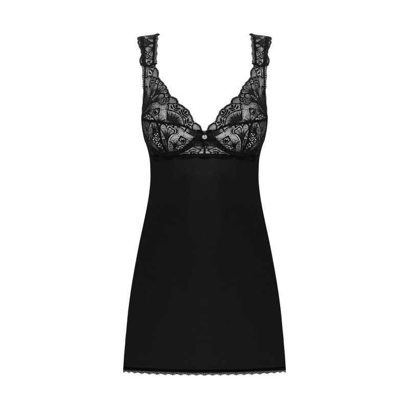 Сорочка бебі-дол з мереживом на грудях Obsessive Donna Dream babydoll XS/S Black, стрінги