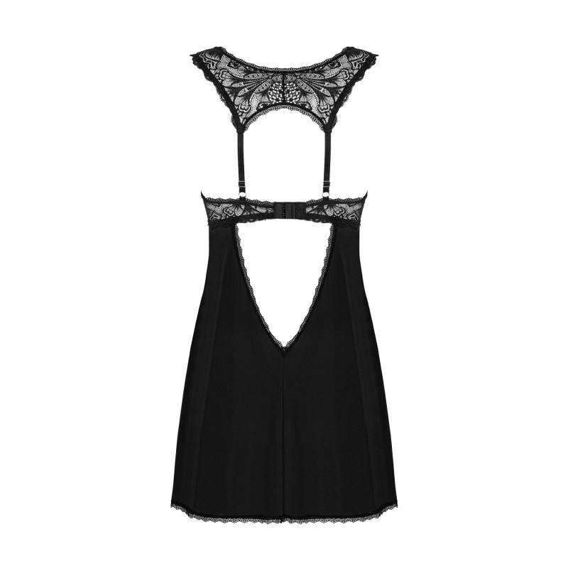 Сорочка бебі-дол з мереживом на грудях Obsessive Donna Dream babydoll M/L Black, стрінги