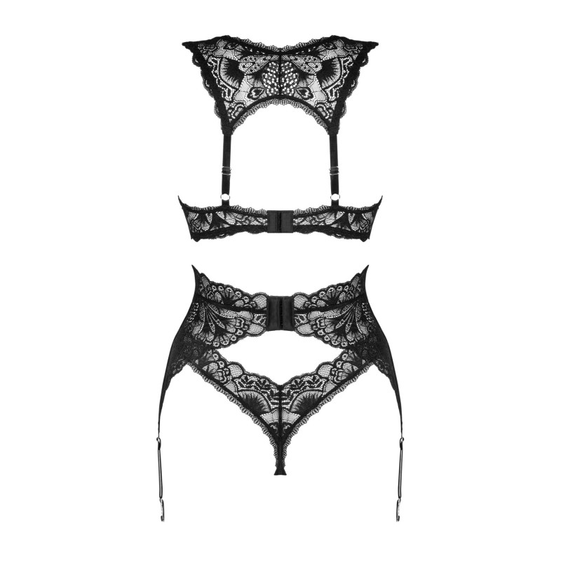 Комплект білизни Obsessive Donna Dream 3-pcs set XS/S Black, бюстгальтер, стрінги, пояс для панчіх