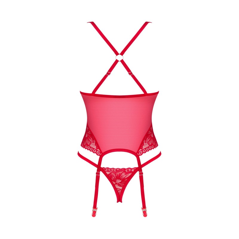 Прозорий корсет Obsessive Lacelove corset M/L Red, мереживо, підв’язки для панчіх