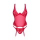 Прозорий корсет Obsessive Lacelove corset M/L Red, мереживо, підв’язки для панчіх