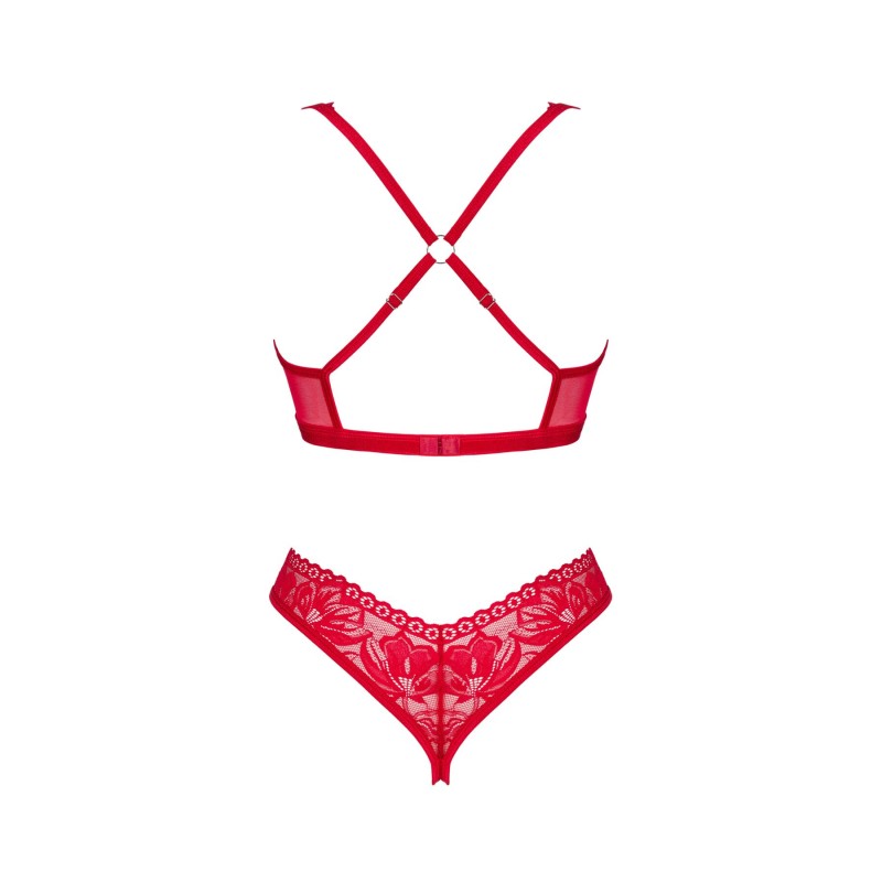 Комплект білизни Obsessive Lacelove cupless 2-pcs set XS/S Red, відкритий доступ, відкриті груди