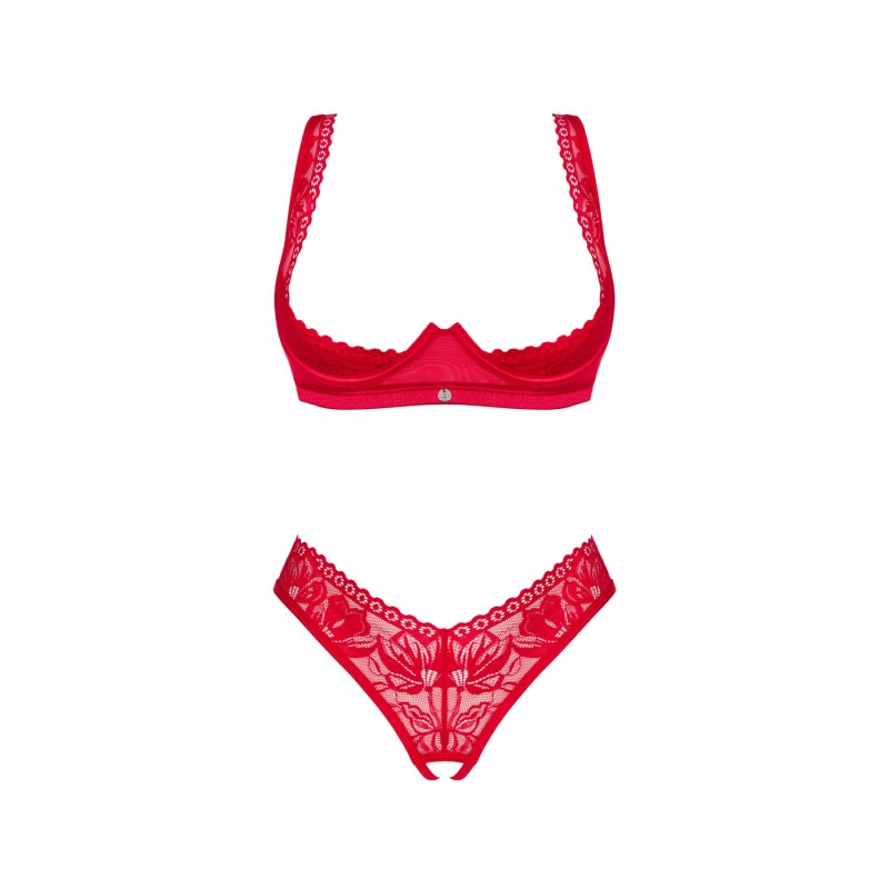 Комплект білизни Obsessive Lacelove cupless 2-pcs set XS/S Red, відкритий доступ, відкриті груди