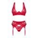 Комплект белья Obsessive Lacelove cupless 3-pcs set M/L Red, бюстгальтер, стринги, пояс для чулок