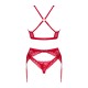 Комплект білизни Obsessive Lacelove cupless 3-pcs set XL/2XL Red, бюстгальтер, стрінги, пояс для панчіх