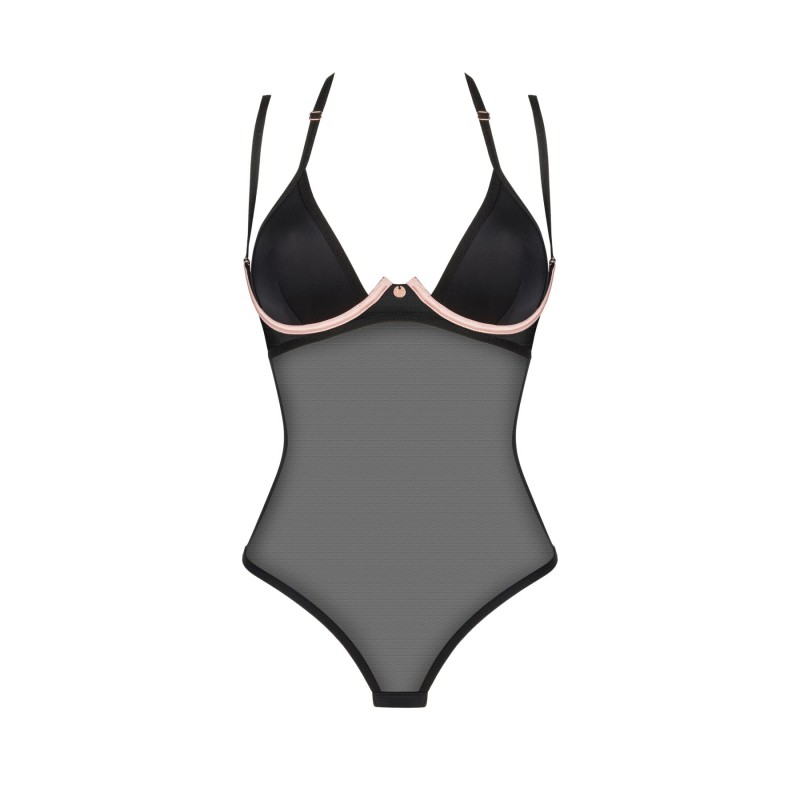 Прозрачное боди Obsessive Selinne teddy XL/2XL Black, мелкая сетка, двойные бретели