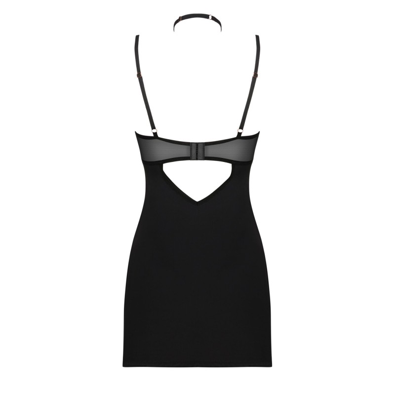 Сорочка Obsessive Selinne chemise & thong XS/S Black, стрінги, подвійні бретелі