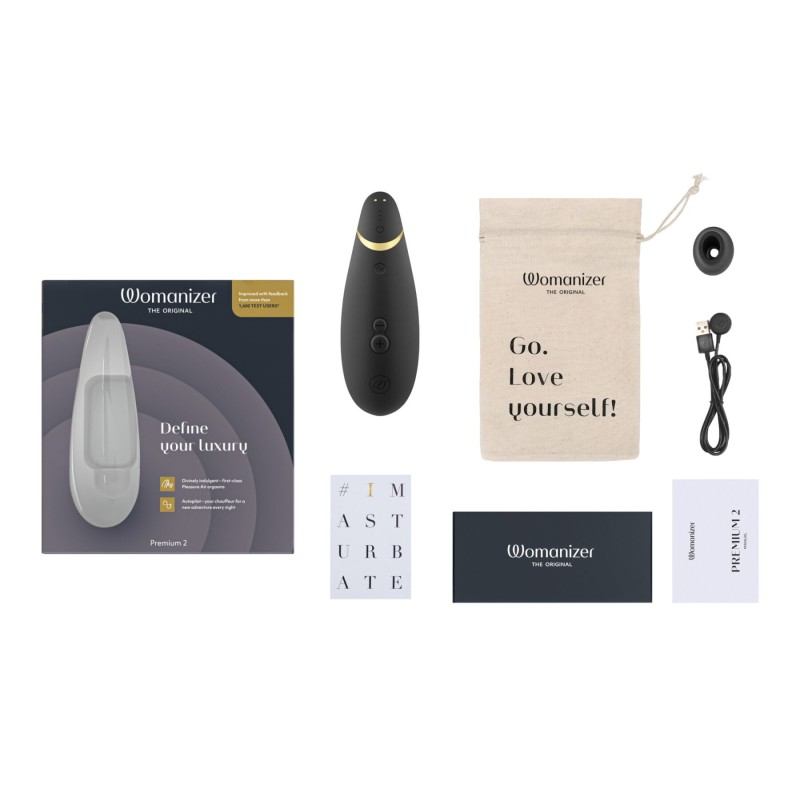 Вакуумний кліторальний стимулятор Womanizer Premium 2 - Black, функції Autopilot та Smart Silence