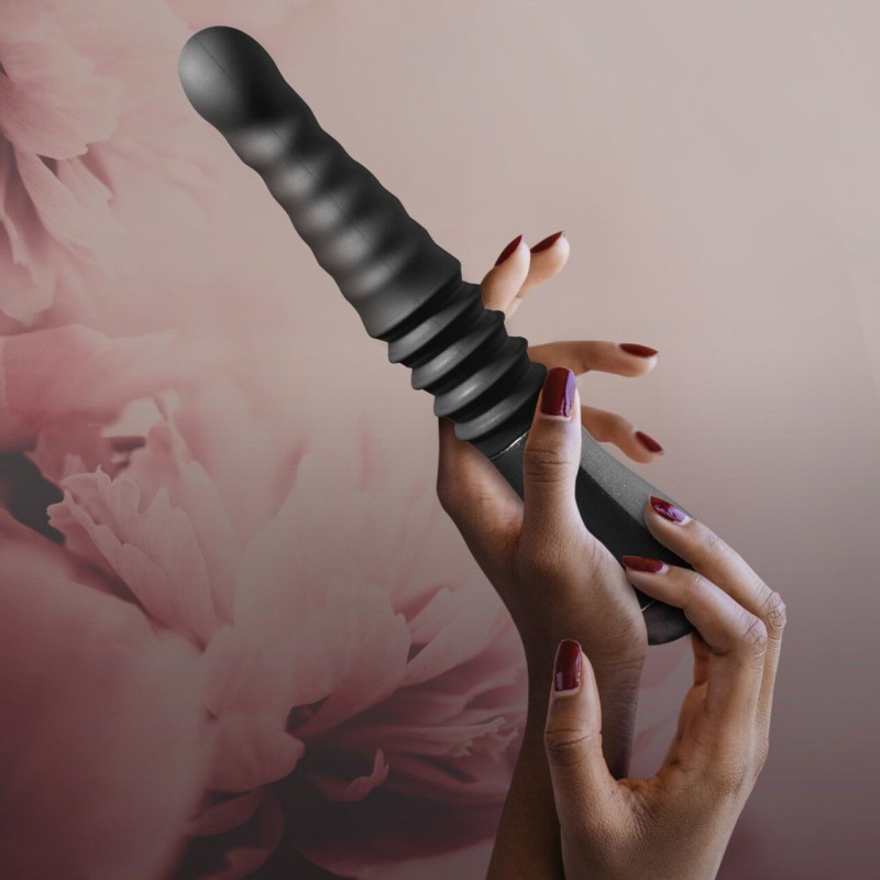 Пульсатор Blush Temptasia – Lazarus Thrusting Dildo – Black, ребристий стовбур, 3 швидкості