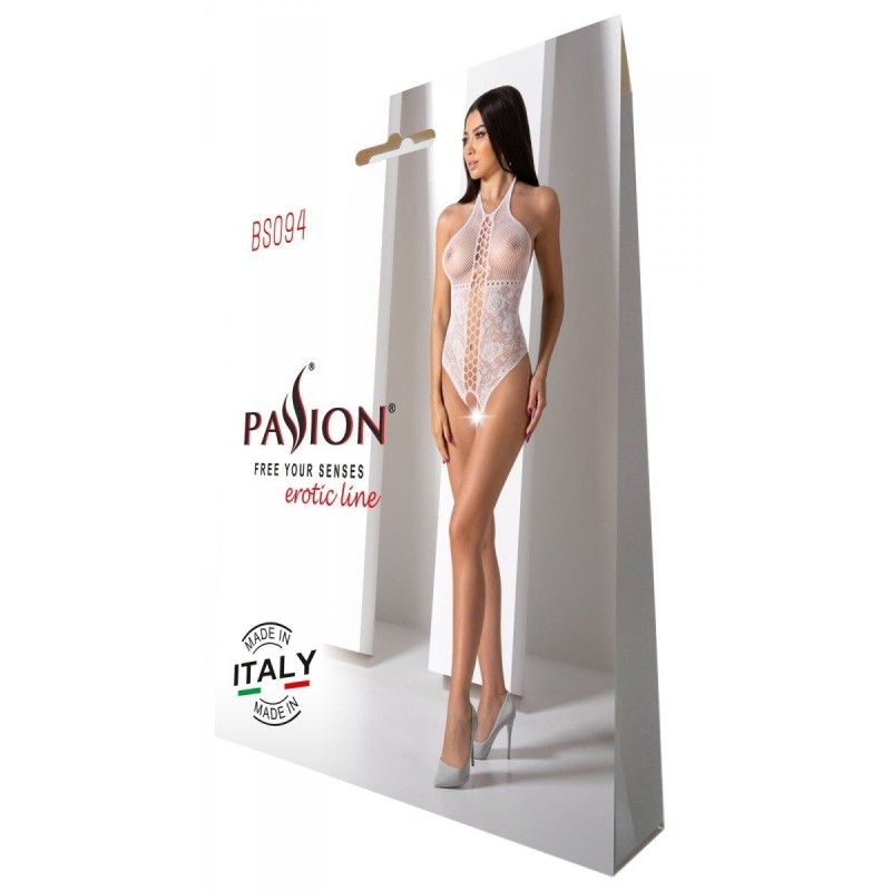 Бодістокінг з імітацією корсетної шнурівки Passion BS094 One Size, white, квітковий візерунок, з дос