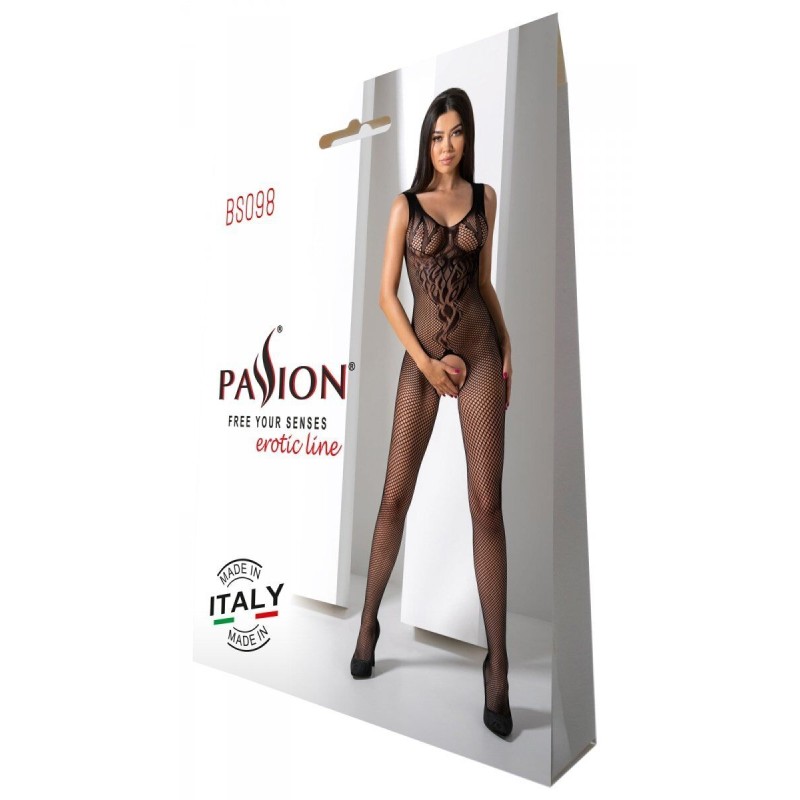 Бодистокинг с крыльями Passion BS098 One Size, black, средняя сетка, открытый доступ