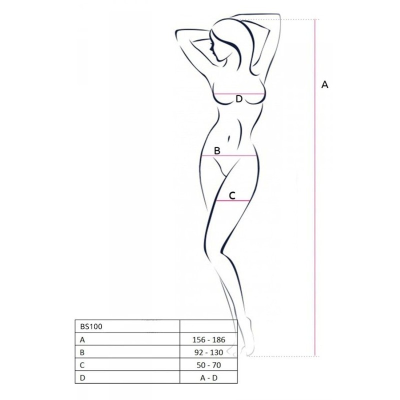 Бодістокінг з плетінням на животику Passion BS100 One Size, black, декоративний шов, з доступом