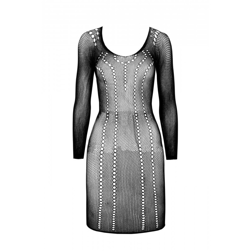 Напівпрозора мінісукня Passion BS101 One Size, black, рукави-мітенки