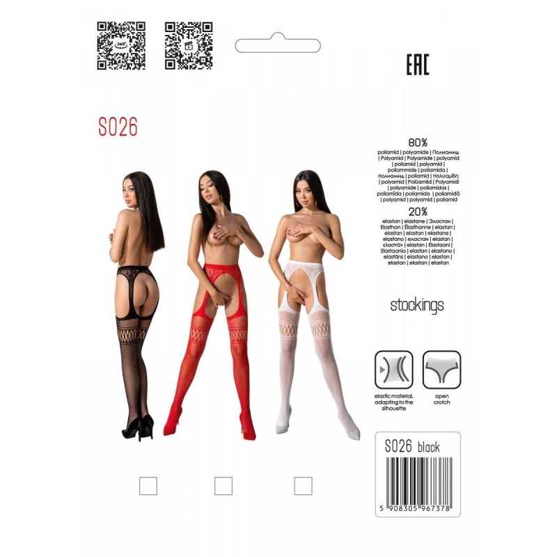 Еротичні колготки-бодістокінг зі шнурівкою на стегнах Passion S026 One Size, black, з доступом