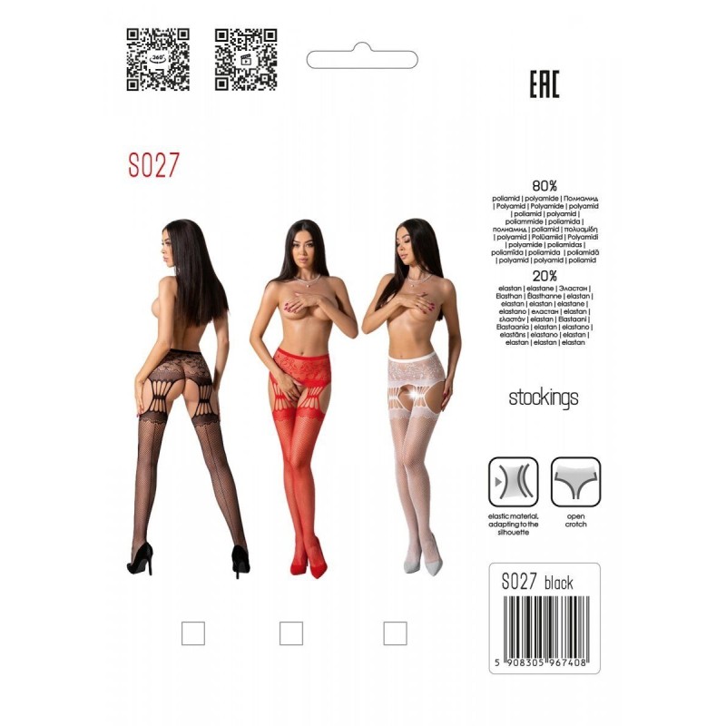 Еротичні колготки-бодістокінг з ажурним поясом Passion S027 One Size, white, відкритий доступ