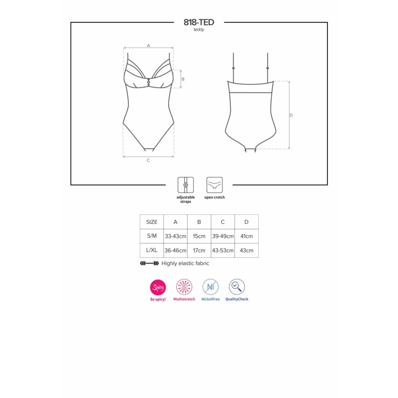 Кружевное боди с доступом Obsessive 818-TED-1 teddy XS/S, черное
