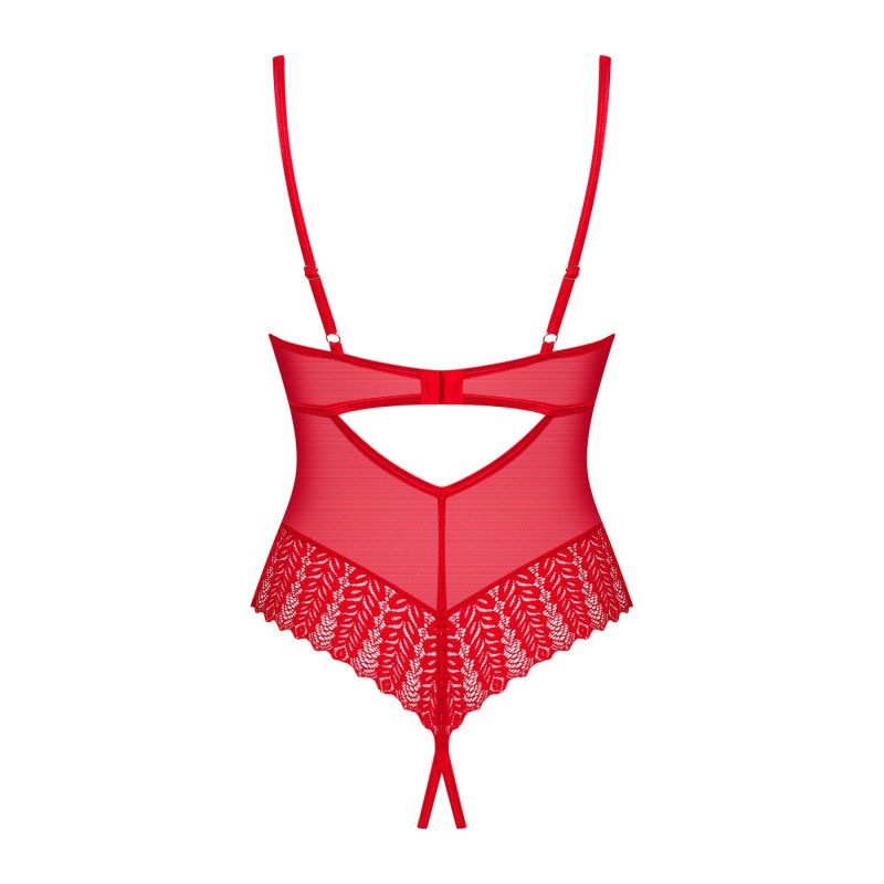 Боді з доступом Obsessive Ingridia crotchless teddy M/L, червоне, відкриті груди