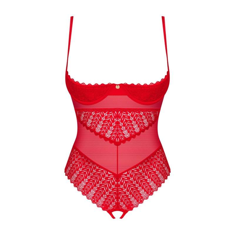 Боді з доступом Obsessive Ingridia crotchless teddy M/L, червоне, відкриті груди