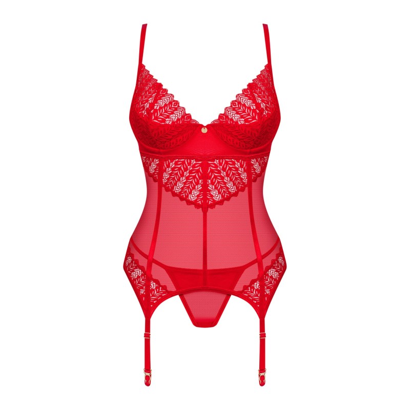 Комплект корсет та стрінги Obsessive Ingridia corset & thong M/L, червоний