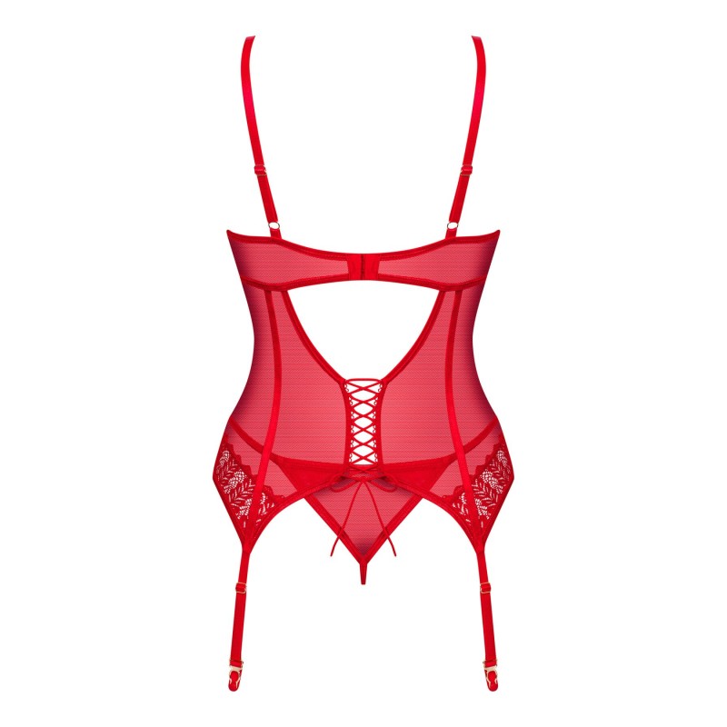 Комплект корсет та стрінги Obsessive Ingridia corset & thong XL/2XL, червоний