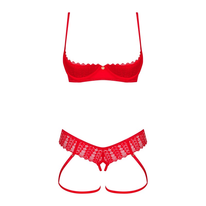 Комплект Obsessive Ingridia 2-pcs crotchless set M/L, червоний, з доступом, відкриті груди
