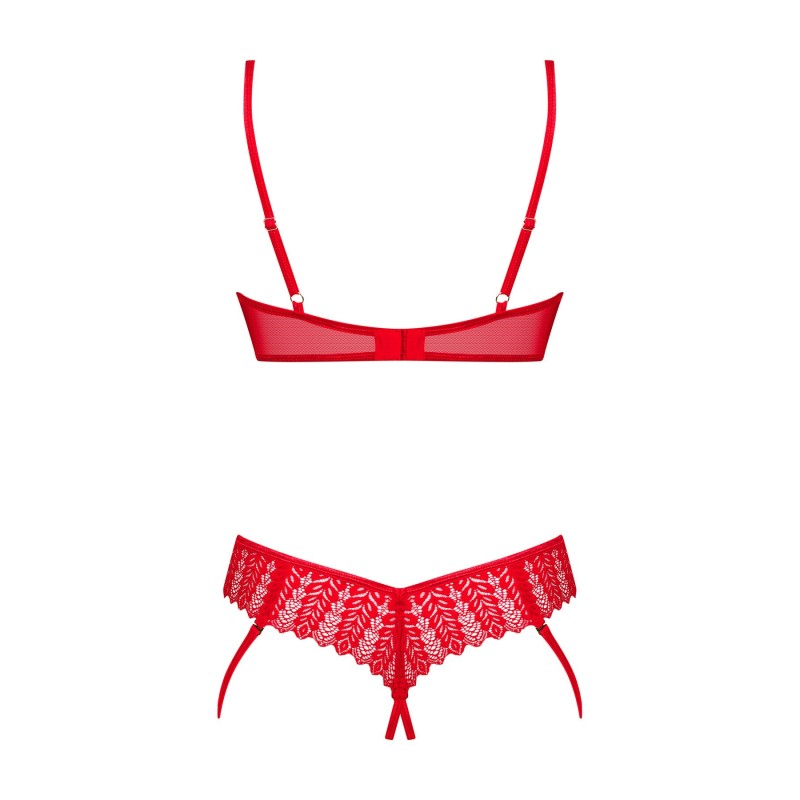 Комплект Obsessive Ingridia 2-pcs crotchless set XL/2XL, красный, с доступом, открытая грудь