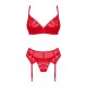 Комплект Obsessive Ingridia 3-pcs set XS/S, червоний, бюстгальтер, стрінги, пояс