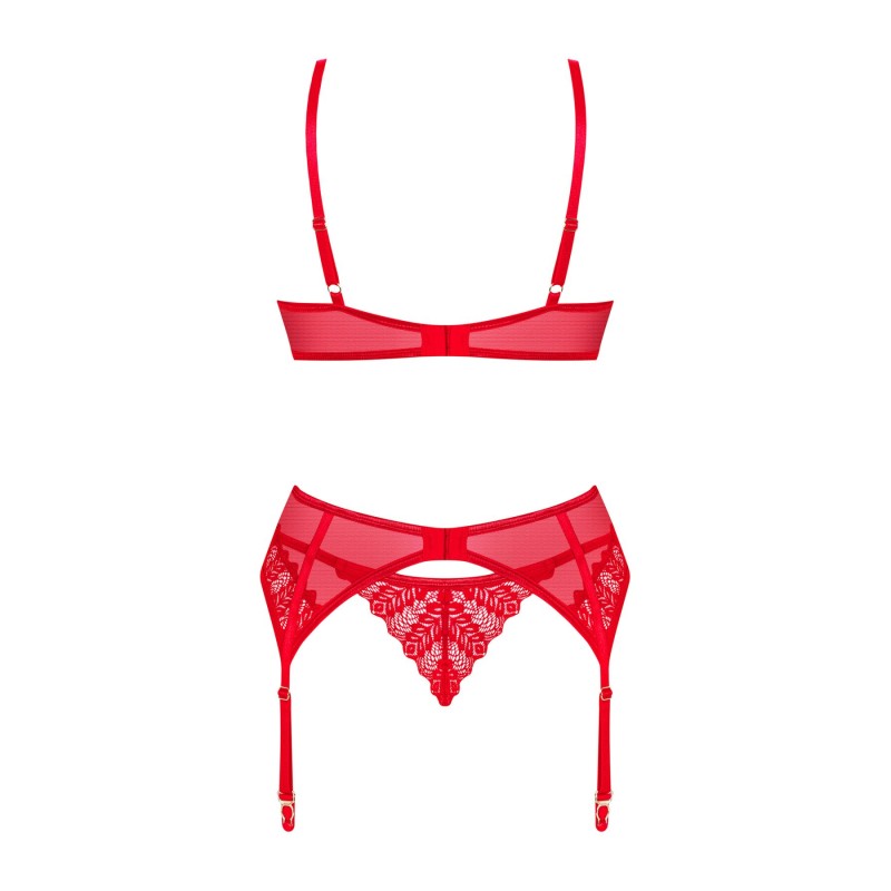 Комплект Obsessive Ingridia 3-pcs set XL/2XL, червоний, бюстгальтер, стрінги, пояс