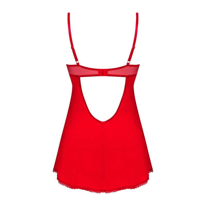 Пеньюар Obsessive Ingridia chemise & thong M/L, червоний, сорочка, стрінги